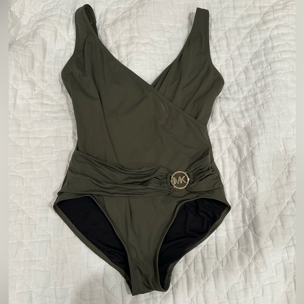 Michael Kors Olive Green One Piece Swimsuit Size: L